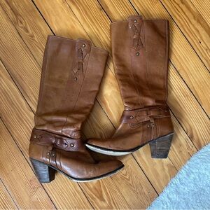 BX by Bronx Emma Knee High Camel Brown Leather Heeled Boots 8.5